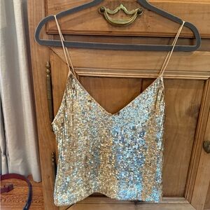 Alice + Olivia Pink Sequin Camisole with Spaghetti Straps